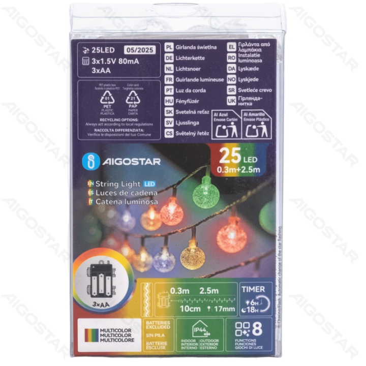 3AA battery bubble string lights, RGBY, 2.5m ,IP44, Indoor&Outdoor