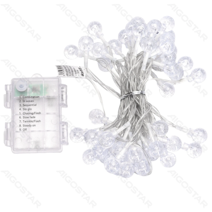 3AA baterijų burbulinių rutulių girliandos, šiltai balta, 5m, IP44, Vidaus ir lauko