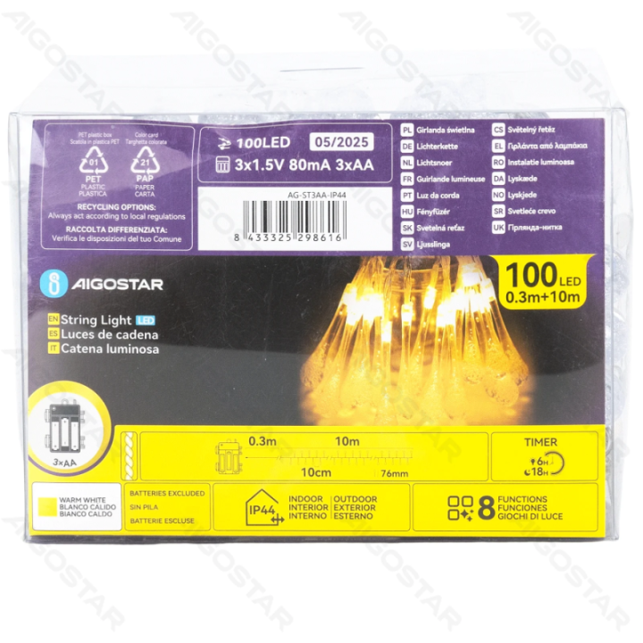 3AA battery raindrop shape string lights, warm white, 10m ,IP44, Indoor&Outdoor