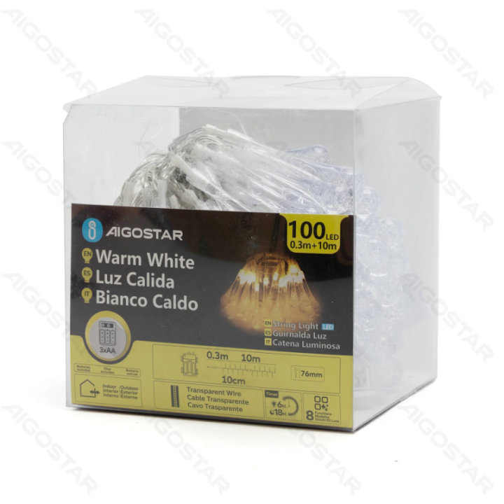 3AA baterijų lašo formos girliandos, šiltai balta, 10m, IP44, Vidaus ir lauko