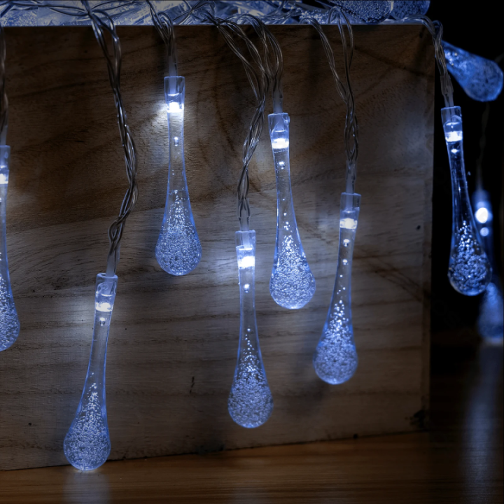 3AA battery raindrop shape string lights, cold white, 2.5m ,IP44, Indoor&Outdoor