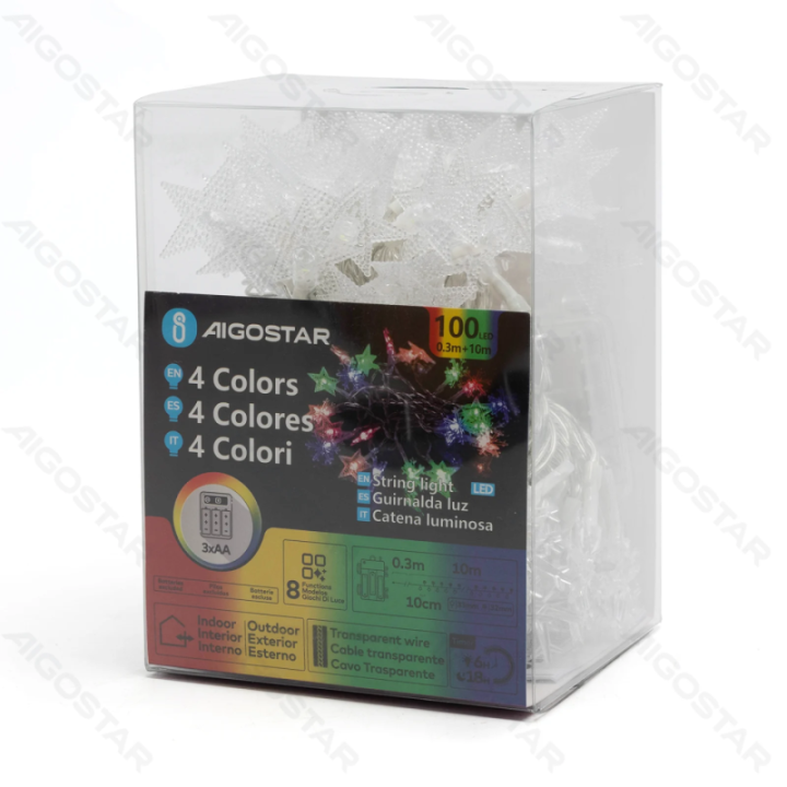 3AA battery star snowflake string lights, RGBY, 10m ,IP44, Indoor&Outdoor