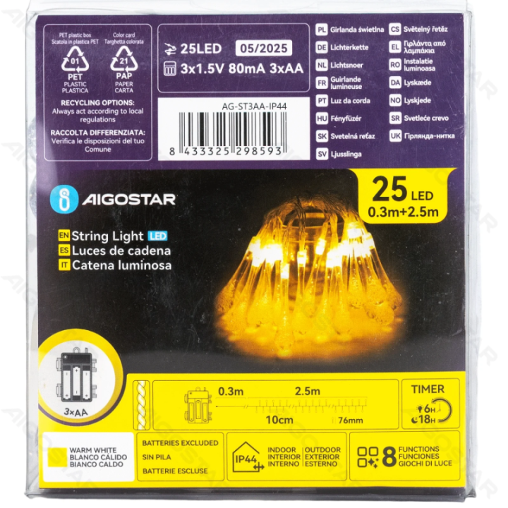 3AA battery raindrop shape string lights, warm white, 2.5m ,IP44, Indoor&Outdoor