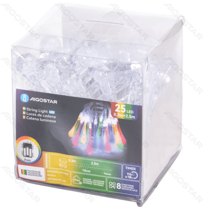 3AA battery raindrop shape string lights, RGBY, 2.5m ,IP44, Indoor&Outdoor