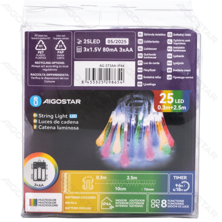 3AA battery raindrop shape string lights, RGBY, 2.5m ,IP44, Indoor&Outdoor