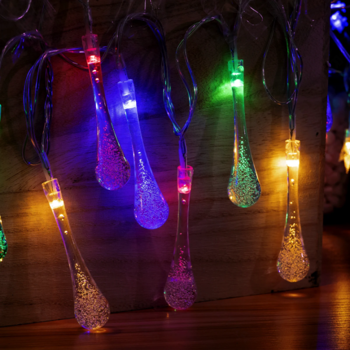 3AA battery raindrop shape string lights, RGBY, 2.5m ,IP44, Indoor&Outdoor