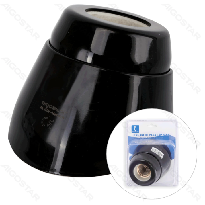 E27 Ceramic Lamp Holder Black