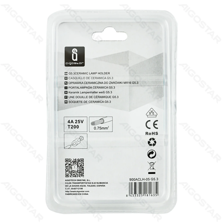 G5.3 Ceramic Lamp Holder White