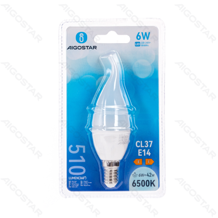 LED CL37 apvalioji lemputė-E14-6W-6500K-510lm