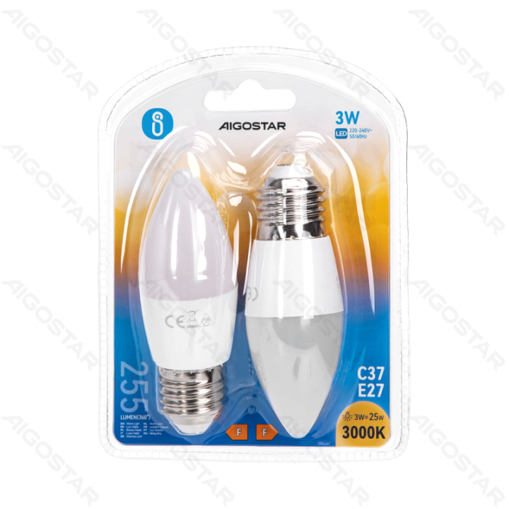 LED lemputė-E27-3W-3000K-255lm-2 vnt.