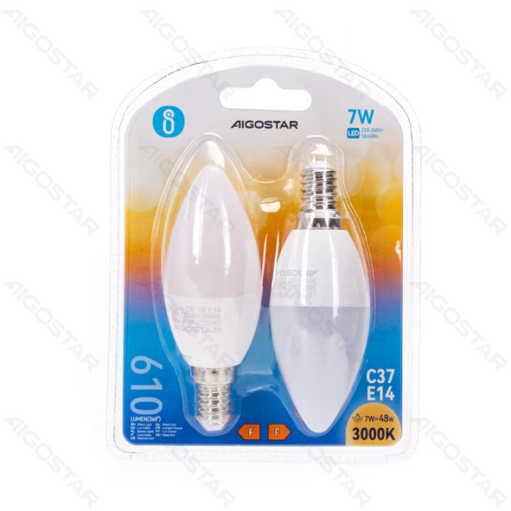 LED C37 Globe Bulb-E14-7W-3000K-610lm-2 pcs
