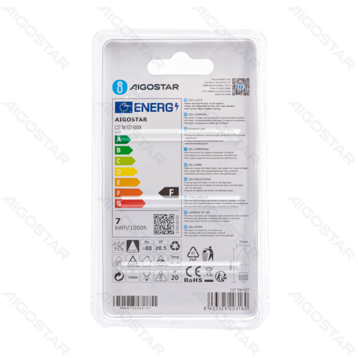 LED C37 apvalioji lemputė-E27-7W-4000K-620lm