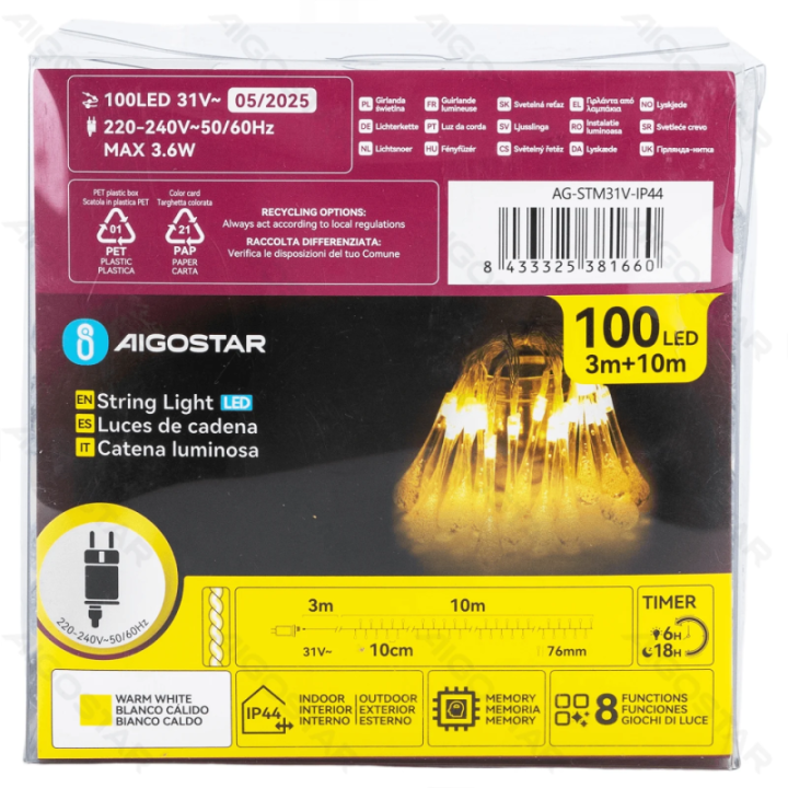 Žemos įtampos lašų formos girliandos, šiltai balta, 10m ,IP44, Patalpose&Lauke