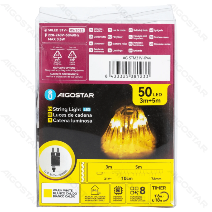 Low voltage raindrop shape string lights, warm white, 5m ,IP44, Indoor&Outdoor