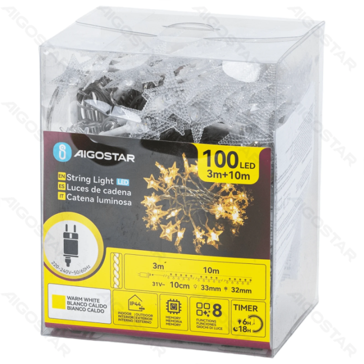 Low voltage star snowflake string lights, warm white, 10m ,IP44, Indoor&Outdoor