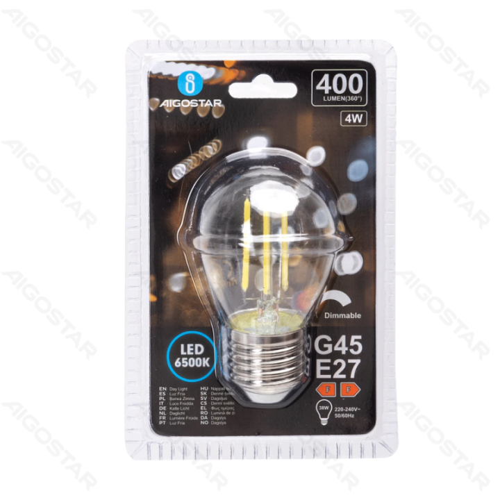 LED reguliuojama filamentinė lemputė G45 E27 4W 6500K