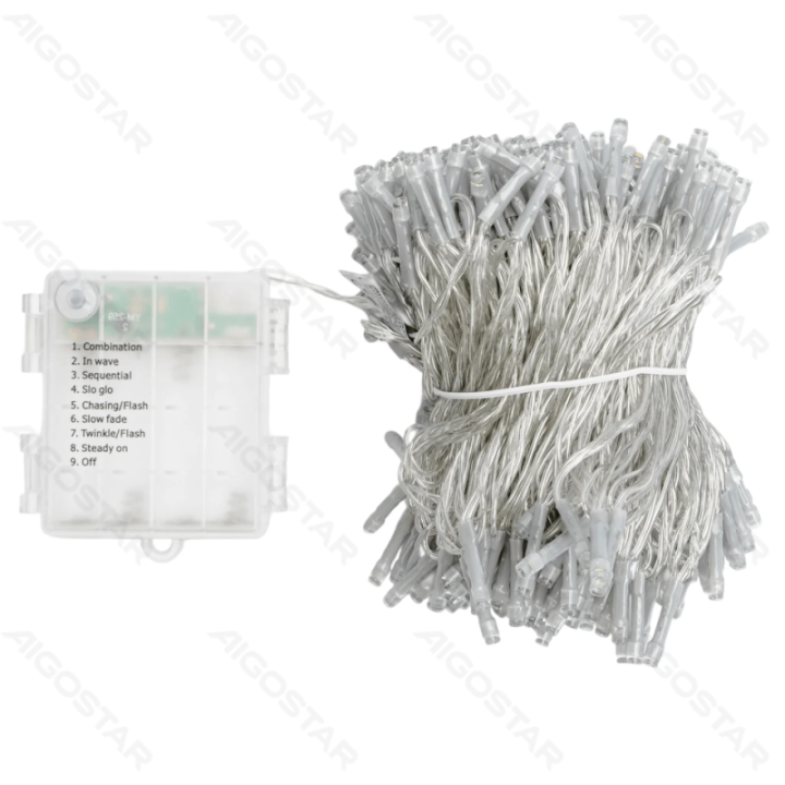 4AA baterijų plokščios girliandos, RGBY, 30m, IP44, Patalpose&Lauke