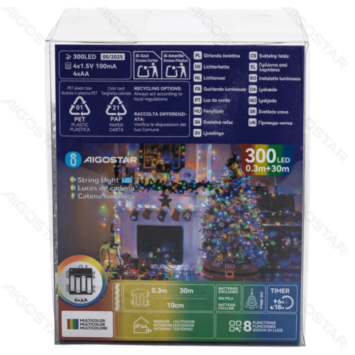 4AA battery flat string lights, RGBY , 30m ,IP44, Indoor&Outdoor