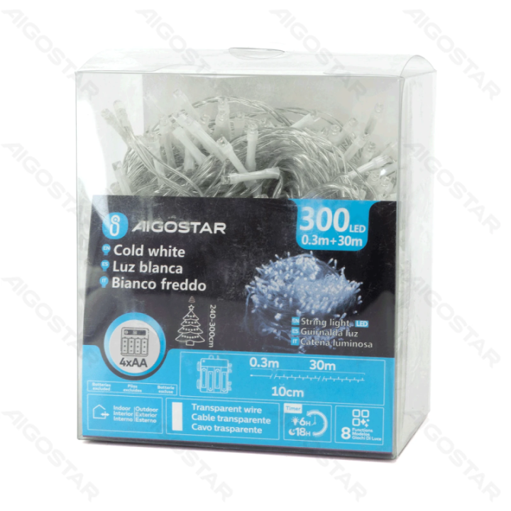 4AA battery flat string lights, cool white, 30m, IP44, Indoor&Outdoor