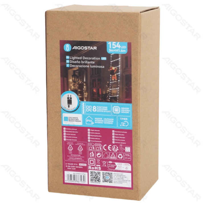 Žemo įtampos Kalėdų Senelis su kopėčiomis, 3m+1.6m, šalta balta, IP44, Patalpoms ir lauke