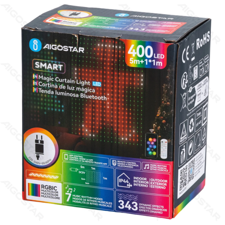 Išmanios užuolaidinės girliandos, 5+1*1m, RGBIC, IP44, vidaus ir lauko