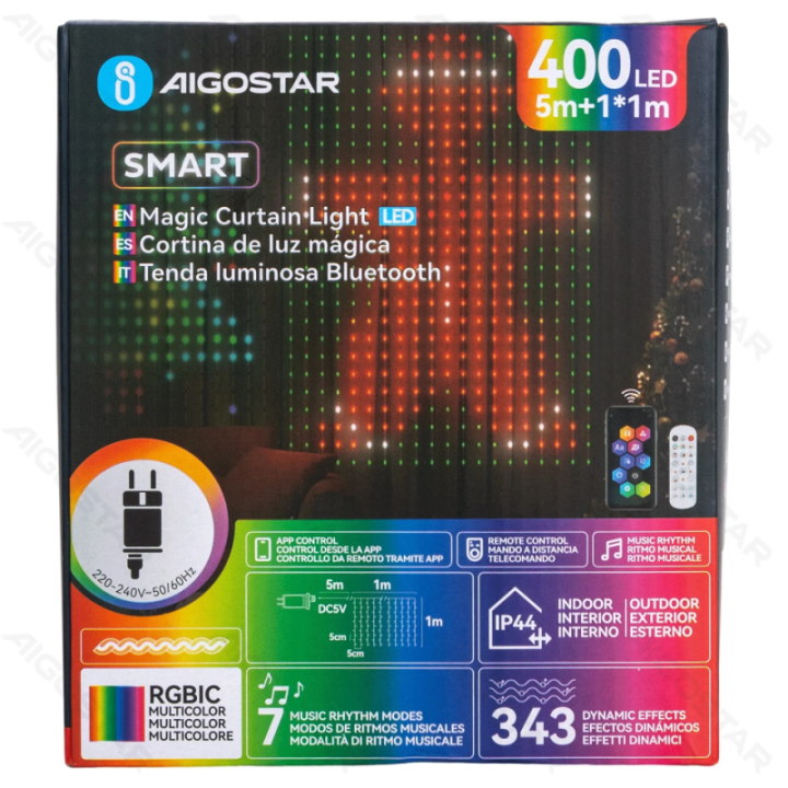 Smart Curtain String Light, 5+1*1m, RGBIC ,IP44, Indoor&Outdoor