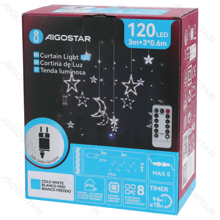 Low voltage connectable Icicle Wave with Moon and Star,cool white, 3m+3m*0.6m, 12strips ,IP44, Indoor&Outdoor