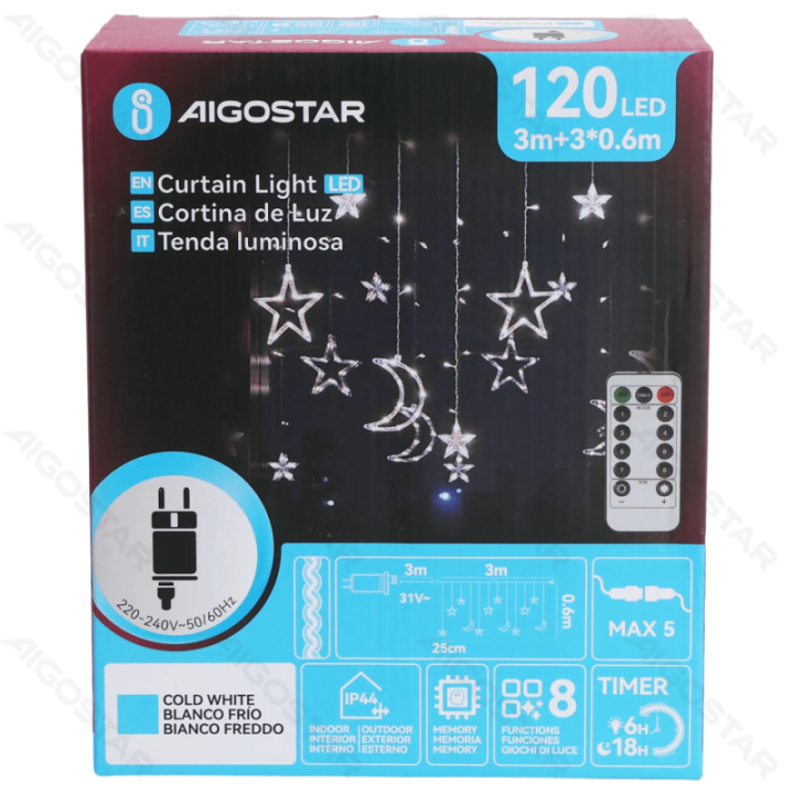 Low voltage connectable Icicle Wave with Moon and Star,cool white, 3m+3m*0.6m, 12strips ,IP44, Indoor&Outdoor