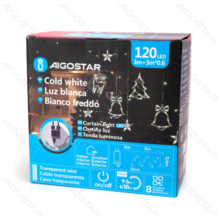 Low voltage connectable Icicle Wave with Bells, Deer & Christmas Tree, cool white, 3m+3m*0.6m, 12strips ,IP44, Indoor&Outdoor