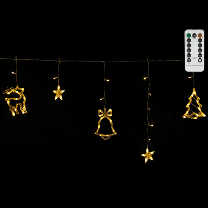 Low voltage connectable Icicle Wave with Bells, Deer & Christmas Tree, warm white, 3m+3m*0.6m, 12strips ,IP44, Indoor&Outdoor