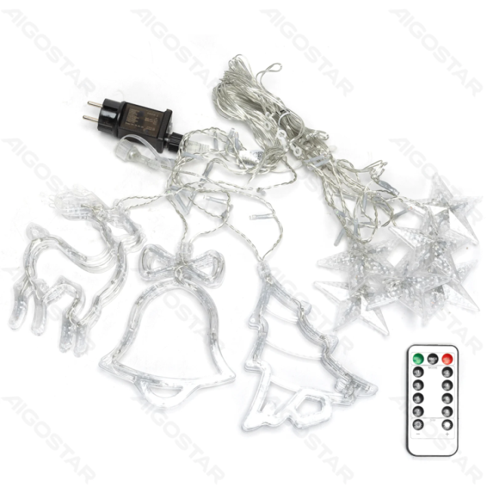 Low voltage connectable Icicle Wave with Bells, Deer & Christmas Tree, warm white, 3m+3m*0.6m, 12strips ,IP44, Indoor&Outdoor