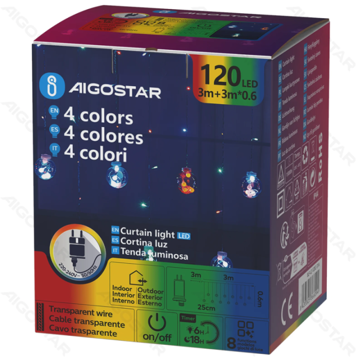 Low voltage connectable Icicle Wave Wishing Ball, RGBY, 3m+3m*0.6m, 12strips ,IP44, Indoor&Outdoor