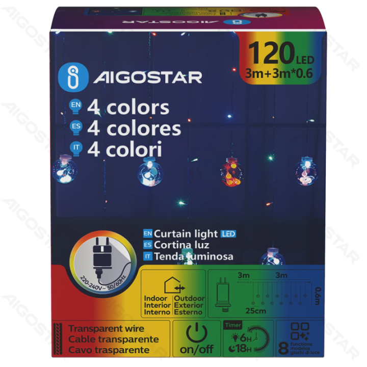 Low voltage connectable Icicle Wave Wishing Ball, RGBY, 3m+3m*0.6m, 12strips ,IP44, Indoor&Outdoor