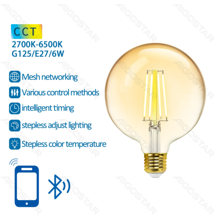 Bluetooth Mesh Smart Filament Bulb G125 6W CCT