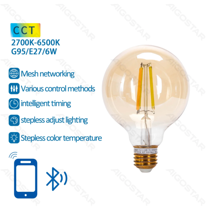 Bluetooth Mesh Smart Filament Bulb G95 6W CCT