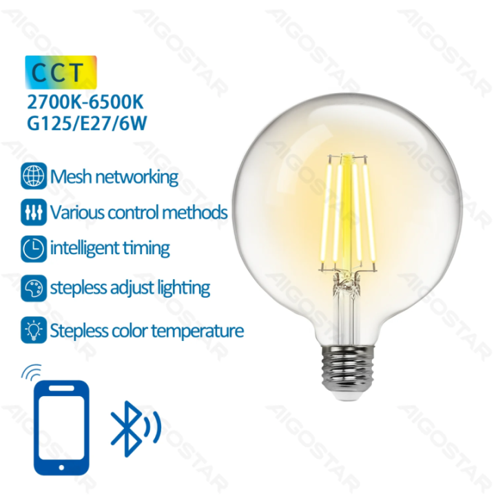 Bluetooth Mesh Smart Filament Bulb G125 6W CCT