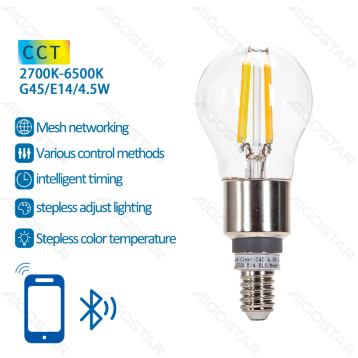 Bluetooth Mesh išmanioji siūlinė lemputė G45 4.5W CCT