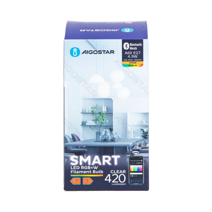 Bluetooth Mesh išmanioji siūlinė lemputė A60 4.9W RGBW