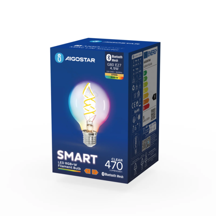 Bluetooth Mesh išmanioji siūlinė lemputė G80 4.9W RGBW