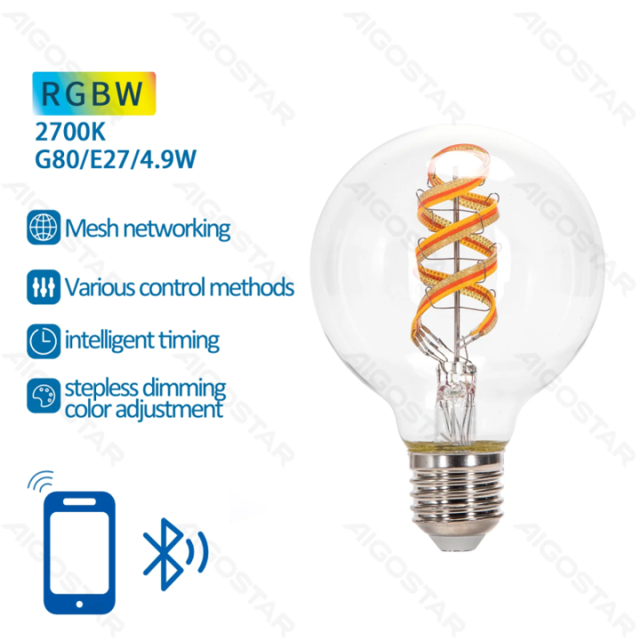 Bluetooth Mesh Smart Filament Bulb G80 4.9W RGBW