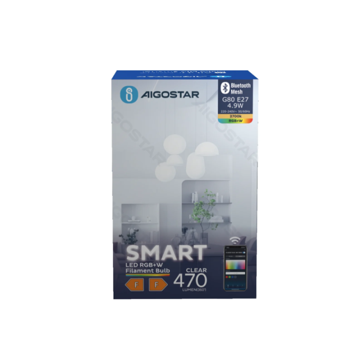 Bluetooth Mesh išmanioji siūlinė lemputė G80 4.9W RGBW