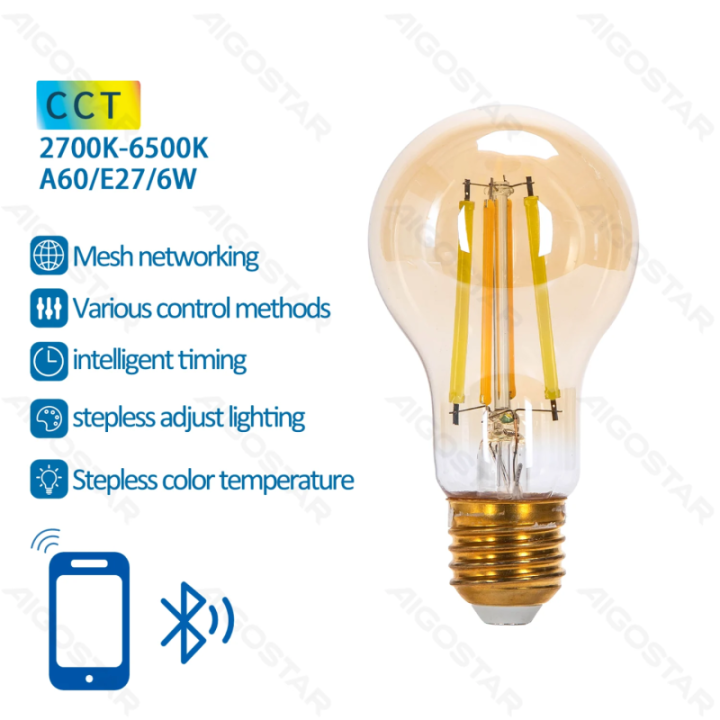 Bluetooth Mesh Smart Filament Bulb A60 6W CCT
