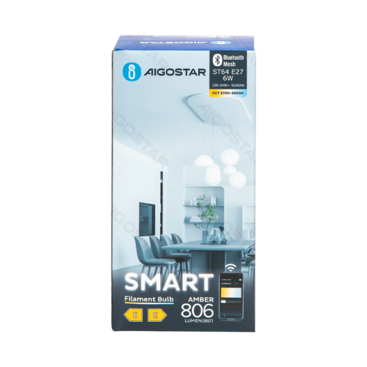 Bluetooth Mesh išmanioji siūlinė lemputė ST64 6W CCT