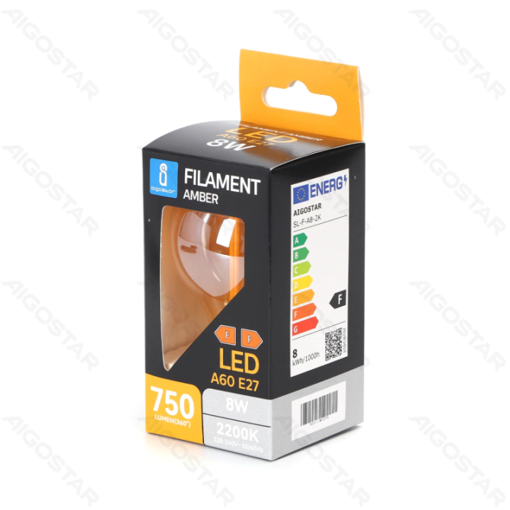 LED filamento lemputė (Gintarinė) A60 E27 8W