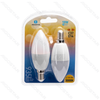 LED C37 Apvali lemputė-E14-10W-3000K-935lm-2 pcs