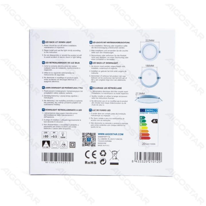 E6 LED įleidžiamas apvalus šviestuvas 20W geltona šviesa