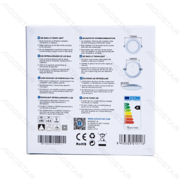 E6 LED  Flush-mounted Round Downlight 15W White Light