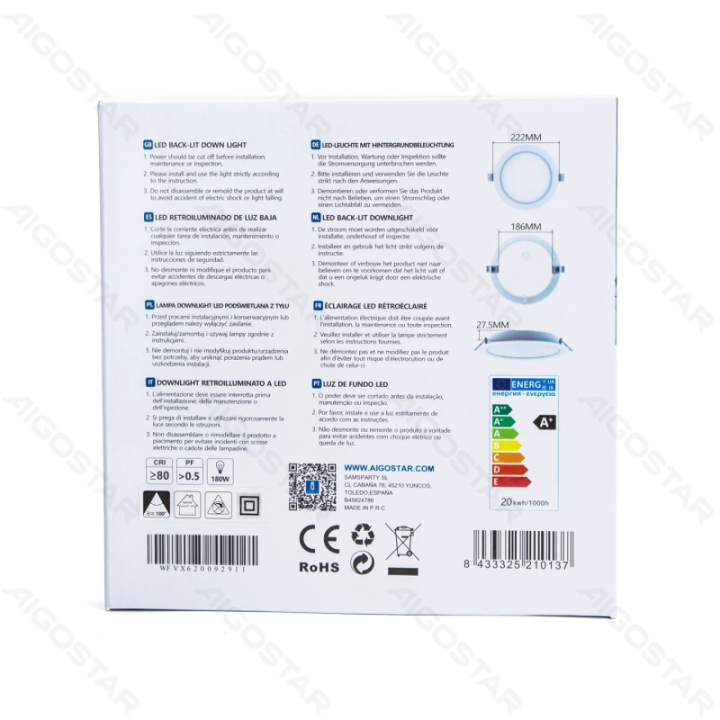 E6 LED įmontuojamas apvalus įleidžiamas šviestuvas 20W natūrali balta