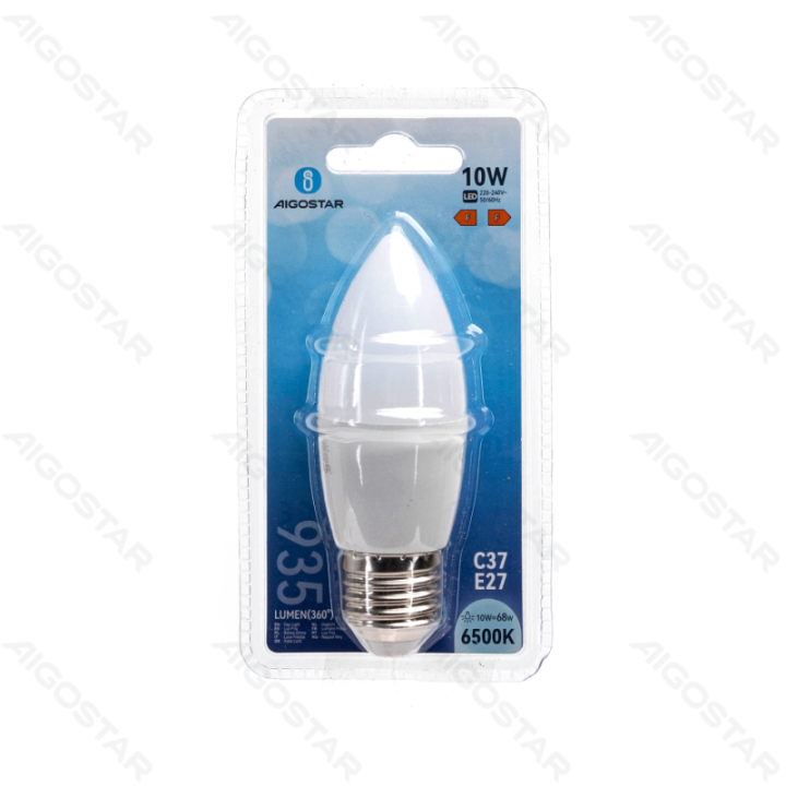 LED C37 apvalioji lemputė-E27-10W-6500K-935lm