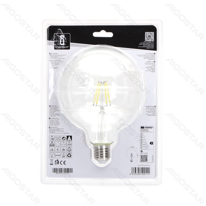 LED Filament Bulb (Clear) G125 E27 6W